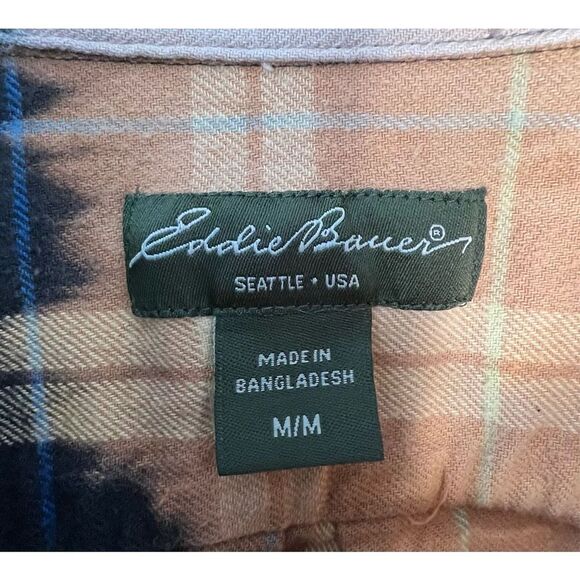 Upcycled Bleach Dye Button Up Flannel Shirt With Dinosaur Patch - Picture 4 of 6